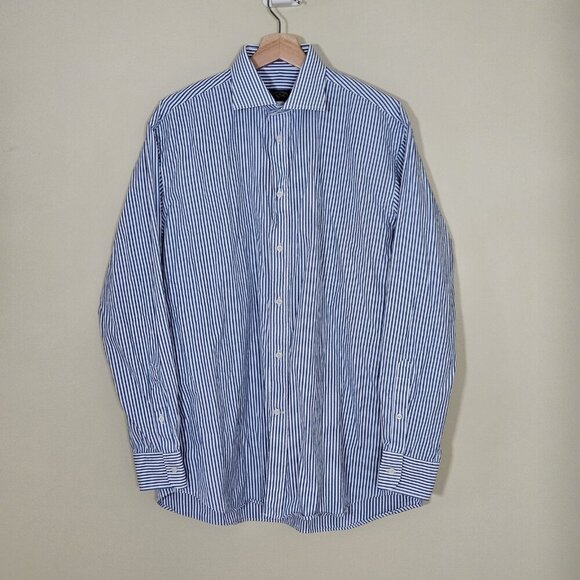 Paul & Shark Yachting Shirt Men 42/16 Blue Stripes LS Collar Cotton Italy Preppy - Picture 1 of 16